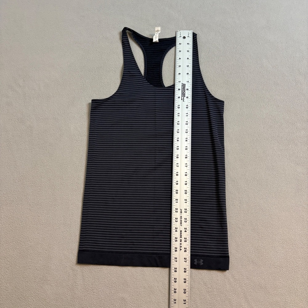 Under Armour HeatGear Tank Top Womens Large Black Grey Striped Racerback Fitted - Picture 6 of 7